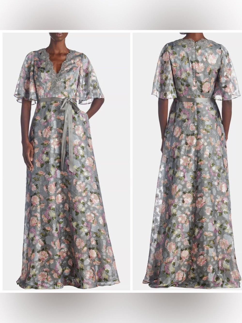 AIDAN MATTOX Flutter Sleeve Burnout Gown